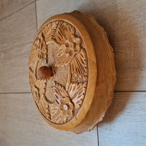 Vintage MCM Hand Carved Wooden Bowl with Lid